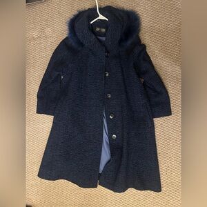 Women's Navy Hooded Wool Coat